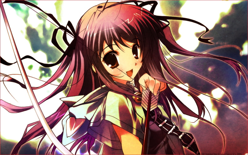 anime, haired, arrow, archery, bow, black, 1080P, anime girls, girls, character, female