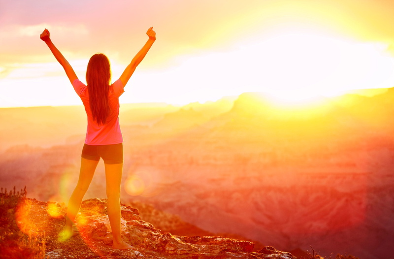 arms Raised, gratitude, enjoyment, s, excitement, positive emotion, hiking, adult, asian Ethnicity, landscape, freedom, widescreen, sunrise - Dawn, girl