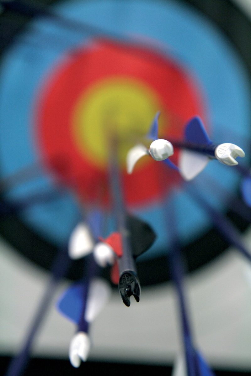 target, metal, accuracy, archery, hits, middle, multi colored, sport, selective focus, close-up, design, red, arrow, arch, 1080P, day, motion, exactly