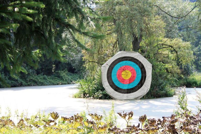green, plant, middle, arrow, about, tranquil scene, wheel, no people, forest, growth, mystical, shape, beside, nature, objectives, water, target, day, green color