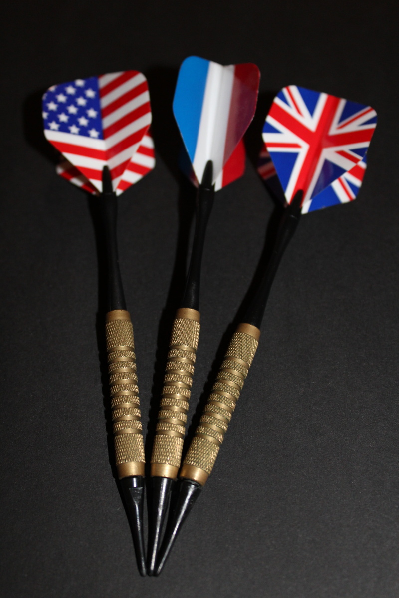 choice, group of objects, flag, colored background, dart, striped, play, usa, high angle view, game of darts, patriotism, england, no people, black background
