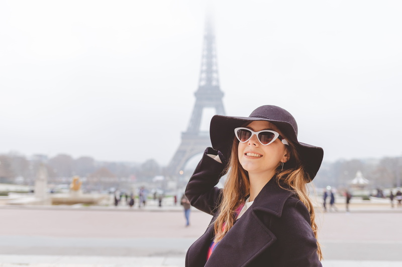 attractive, daytime, model, photoshoot, daylight, outdoors, 5K, wear, eiffel tower, skin, posing, warm clothing, blurred background, pose, casual, portrait