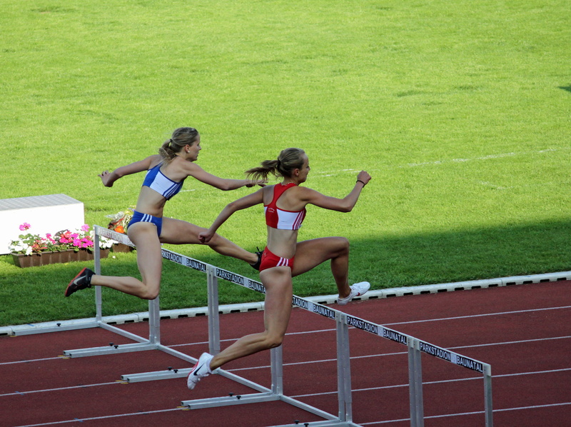 child, outdoors, shorts, women, lifestyles, full length, clothing, railing, 4K, girls, two people, sport, hurdle, athletics, woman, hurdles, teenager