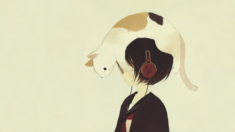 headphones girl, art, drawn, hd, girl, headphones, 720P, anime, x, cats, animals