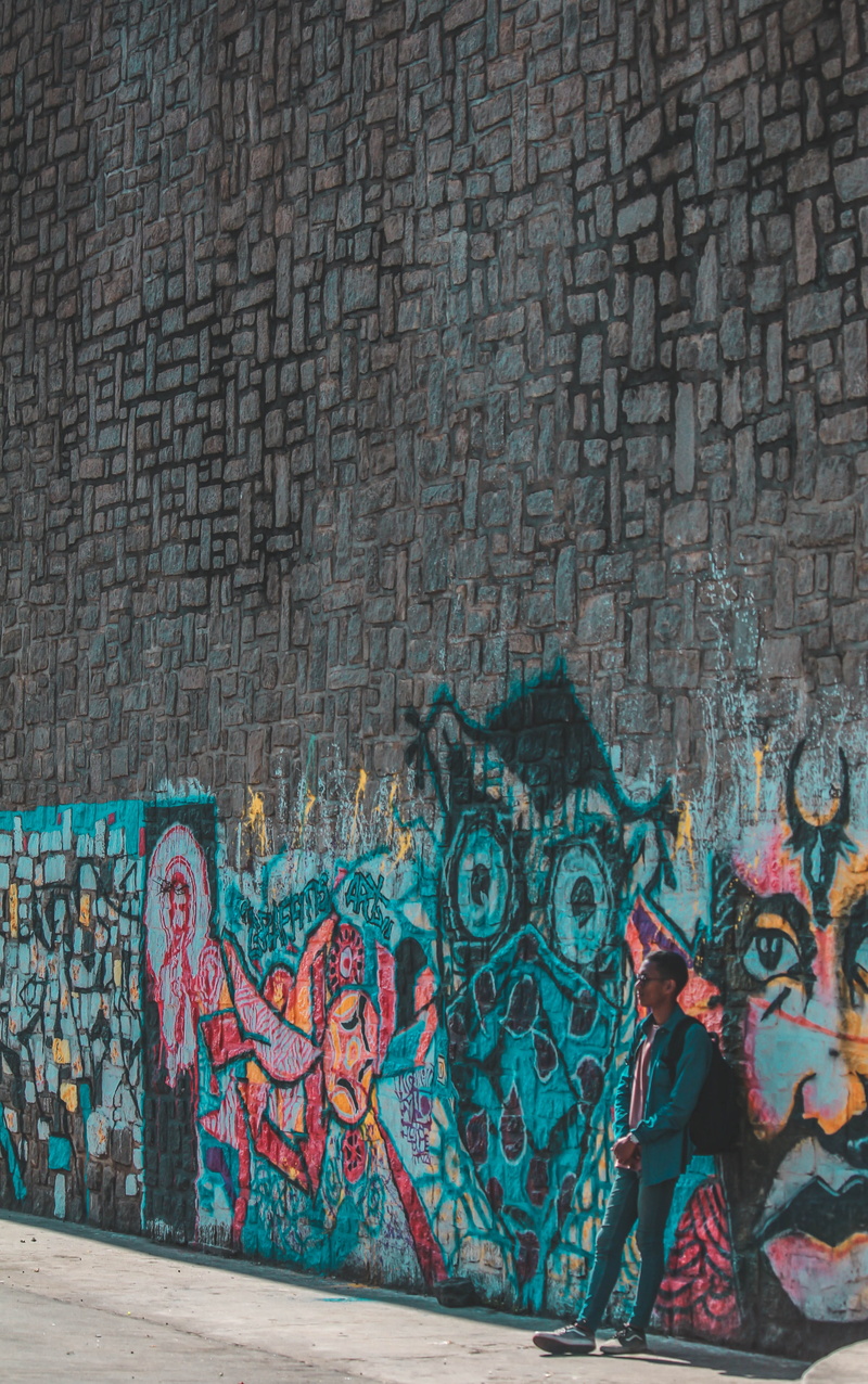 stone, 4K, street, brickwall, human representation, multi colored, full length, art and craft, wall - building feature, pattern, real people, mural, building