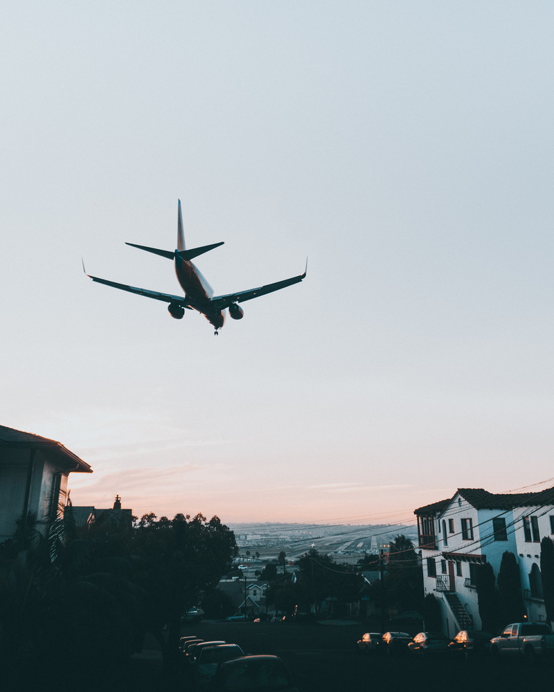 4K, flying, architecture, nature, low angle view, on the move, sky, residential district, landing, golden hour, wheels, built structure, building, usa