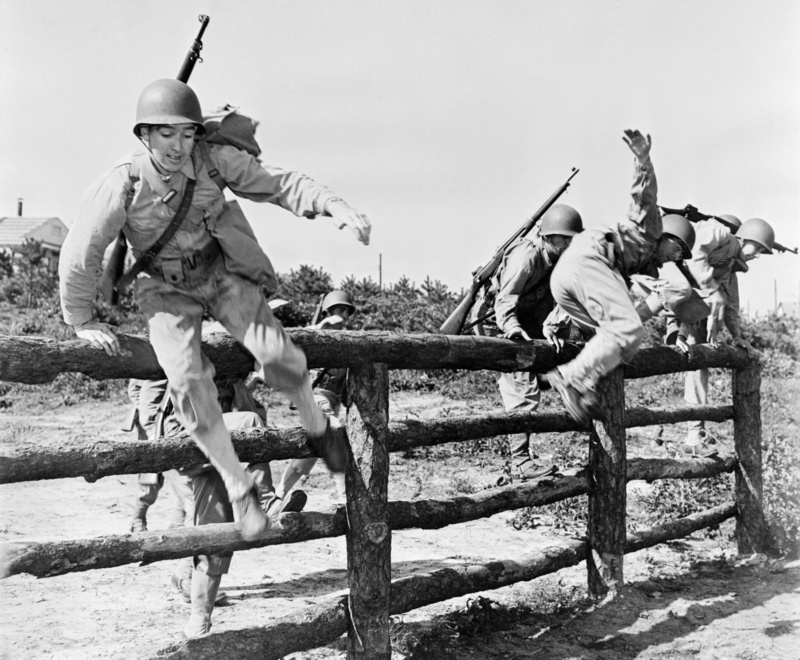 group of people, day, full length, mammal, headwear, jump, massachusetts, exercise, armed forces, black and white, men, military camp, 2K, people, camp edwards