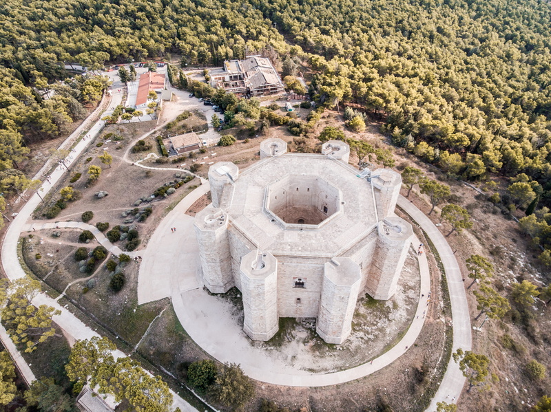 nature, monastery, castle, 4K, aerial, day, andria, ancient civilization, building, fort, architecture, landscape, no people, castel del monte, mountain