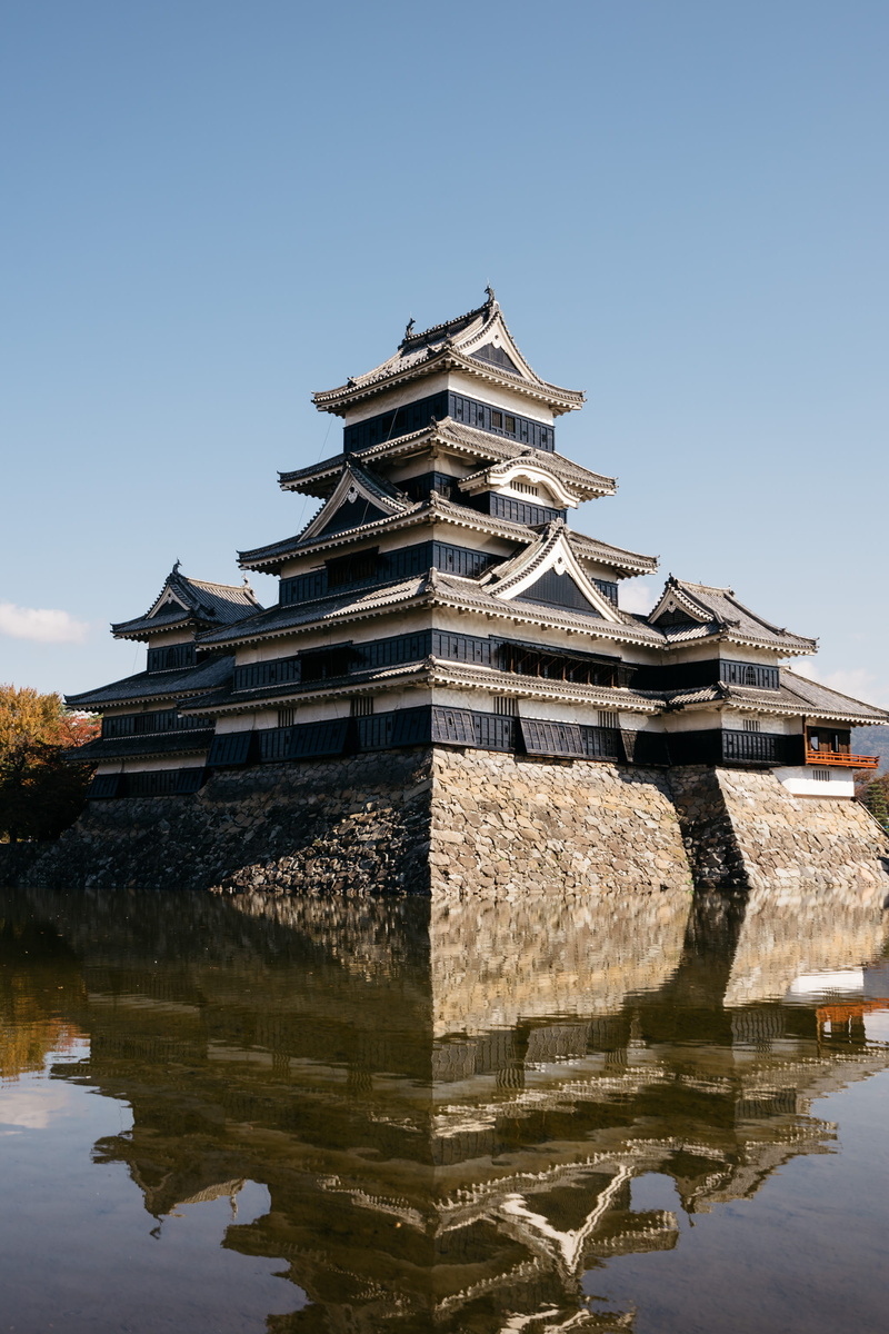 day, religion, low angle view, matsumoto castle, historic site, castle, building, japanese culture, matsumoto, moat, architecture, built structure, no people