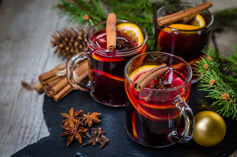 mulled wine, chili pepper, Christmas, indoors, drink, wood - material, christmas decoration, still life, high angle view, orange, food, food and drink