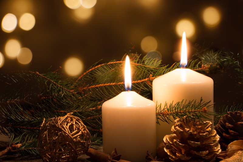 spruce, tree, christmas tree, candles, heat - temperature, wood - Material, christmas Decoration, Christmas, close-up, white, new year, indoors, two, red