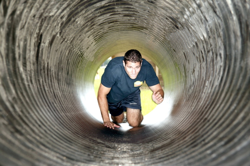 leisure activity, soldier, tube, fitness, concrete, military, tunnel, architecture, 1080P, circle, full length, course, adversity, mid adult, male, usa