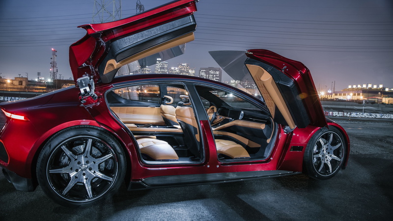 red, 5k, sedan, CES 2018, interior, electric car, 5K, Fisker EMotion