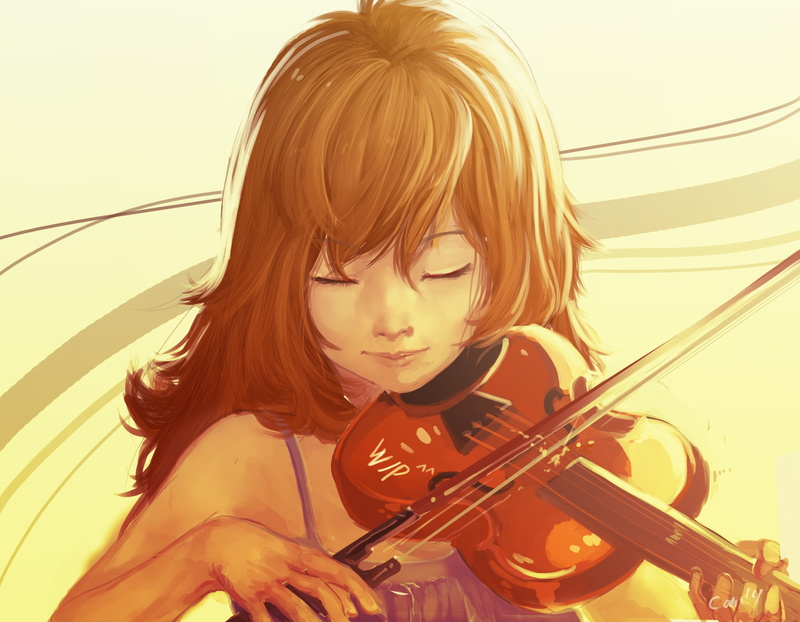 playing, bow - musical equipment, real people, violin, musical instrument, Miyazono Kaori, leisure activity, musical equipment, 2K, hair, innocence, hairstyle