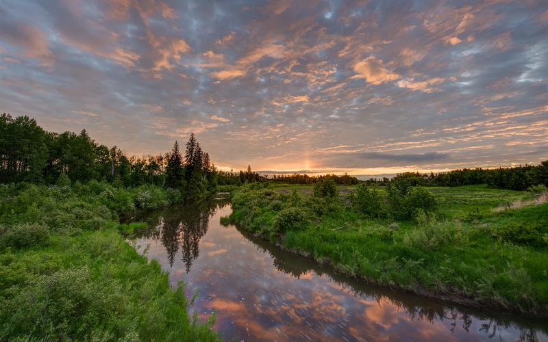 Nature, Scenery, 1080P, Grass, Trees, River, Clouds, Sunset, Beautiful