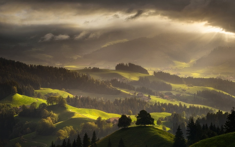 tranquil scene, green, outdoors, plant, trees, non-urban scene, 720P, nature, tranquility, mist, clouds, scenics - nature, environment, spring, sun rays