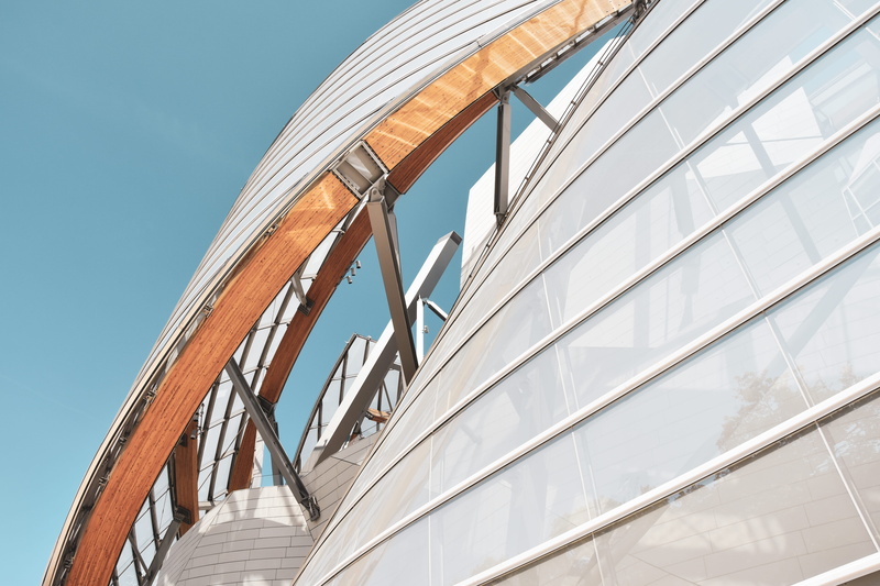 modern, architecture, nautical vessel, railing, white color, clear sky, staircase, france, art, building exterior, paris, louis vuitton foundation, alloy
