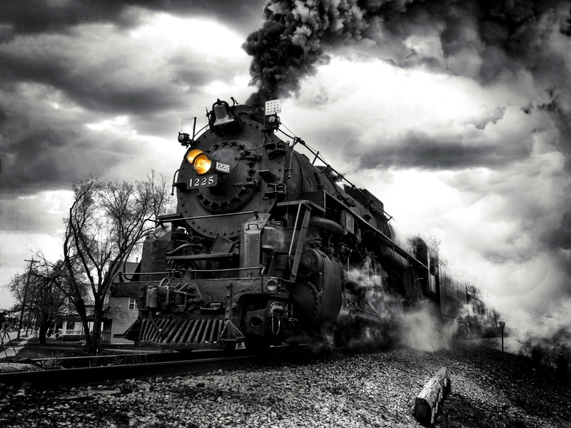 1080P, black and white, the engine, smoke, mound, train, Our engine is flying ahead!, monochrome