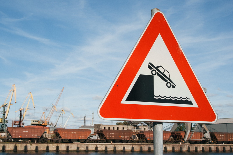 signs, ahead, outdoors, warning sign, transportation, construction industry, vehicle, post, warning, bank, way, river, signal, direction, red, port, construction equipment