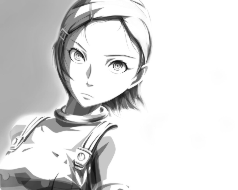 human face, monochrome, looking at camera, Eureka Seven, young adult, emotion, females, indoors, portrait, beautiful woman, anime girls, front view, people