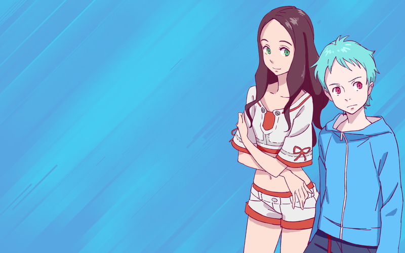 three quarter length, standing, women, clothing, 1080P, adult, blue, anime boys, beautiful woman, Arata Naru, anime girls, sunlight, Fukai Ao, Eureka Seven Ao