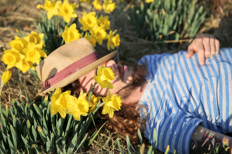 hat, lying down, flower, land, summer, real people, grass, lying, 4K, springtime, field, plant, green Color, flowering plant, adult, gardening, flower head