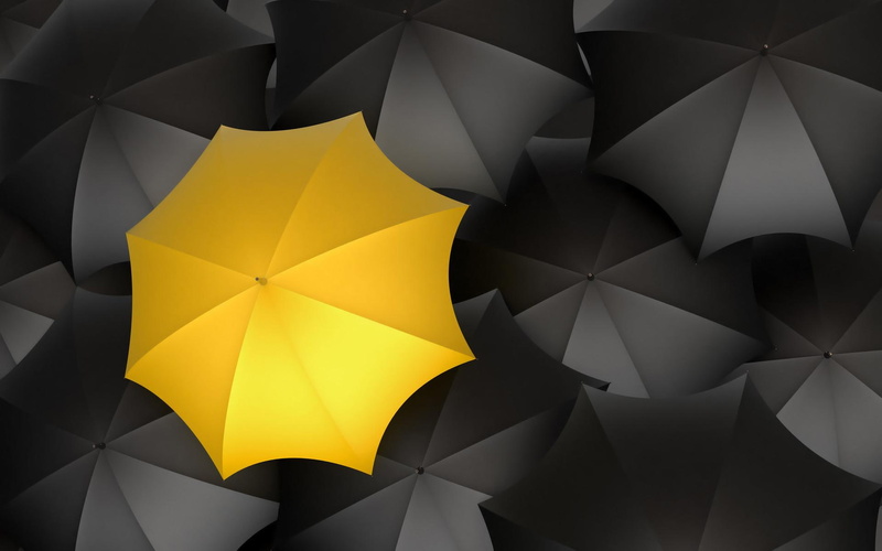 umbrella, yellow, black, 3d and abstract, 1080P, original, unique, ambrellas