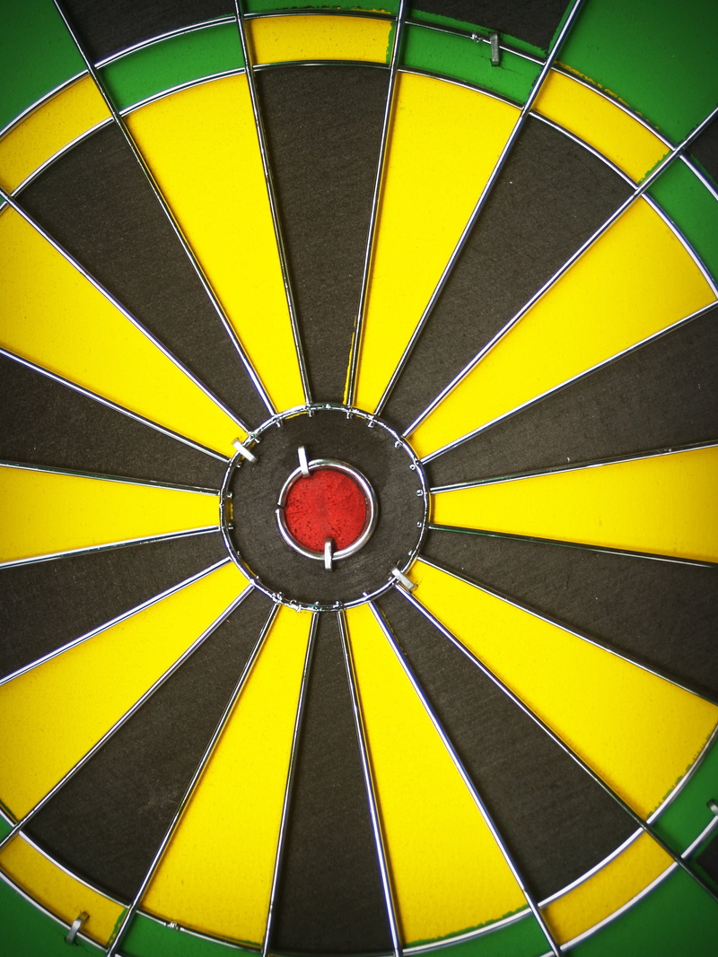 strategy, no people, yellow, day, shot, dart, pattern, target, precise, skill, bullseye, dartboard, ceiling, metal, arrow, successful, selective, wheel