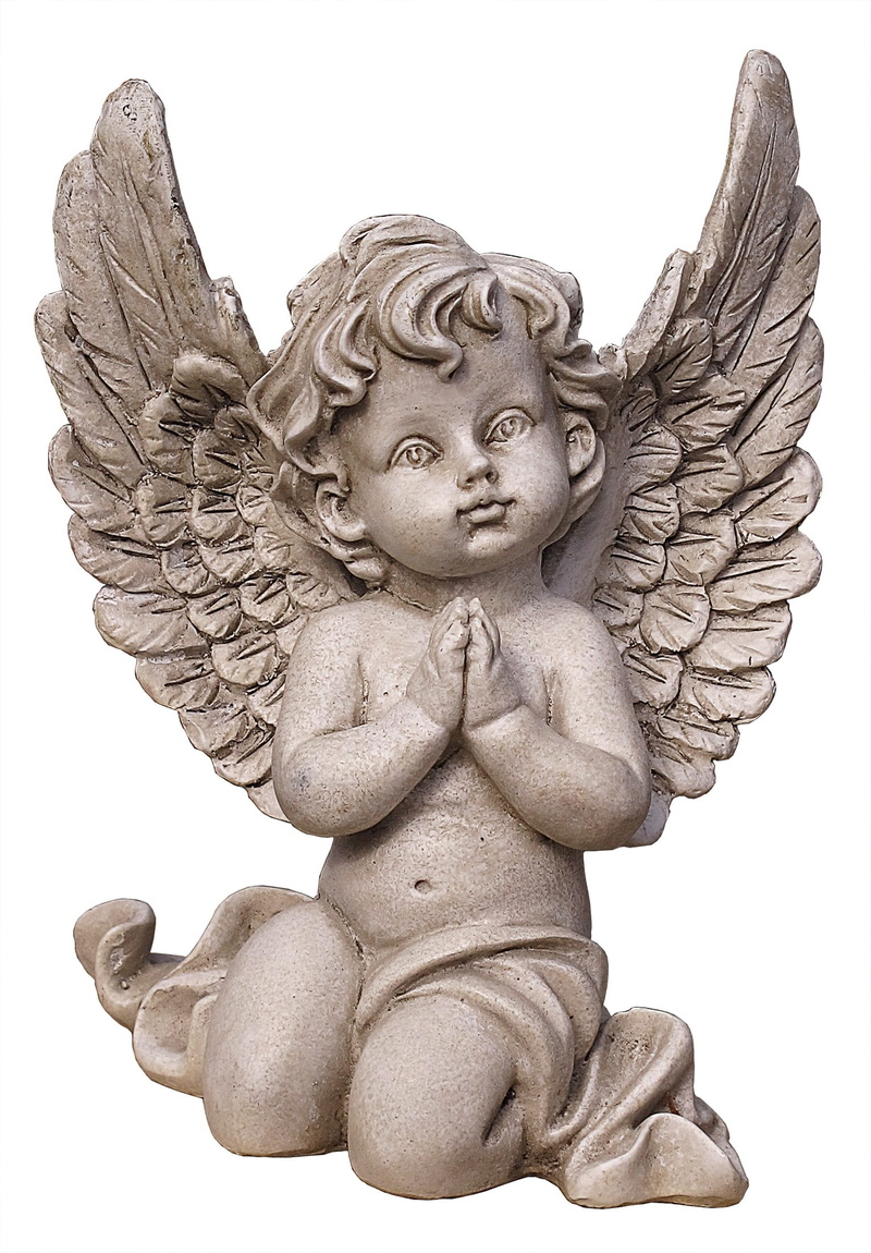 close-up, human representation, figure, craft, representation, stone figure, sitting, angel, indoors, decorative, ceramic, white background, male likeness