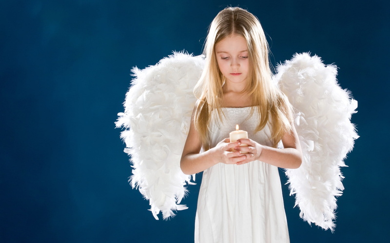 girl, angel, candel, 2K, white dress, little