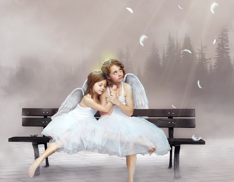 White, Girl, 1080P, Wings, Fantasy, Little Girl, Bench, Angel