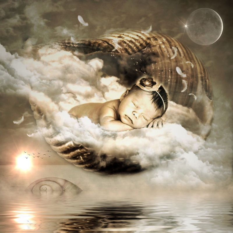 young women, floating on water, one person, peaceful, water, feather, waterfront, baby, lichtspiel, sea, cloud, shell, plumage, clouds, photo, sky, landscape