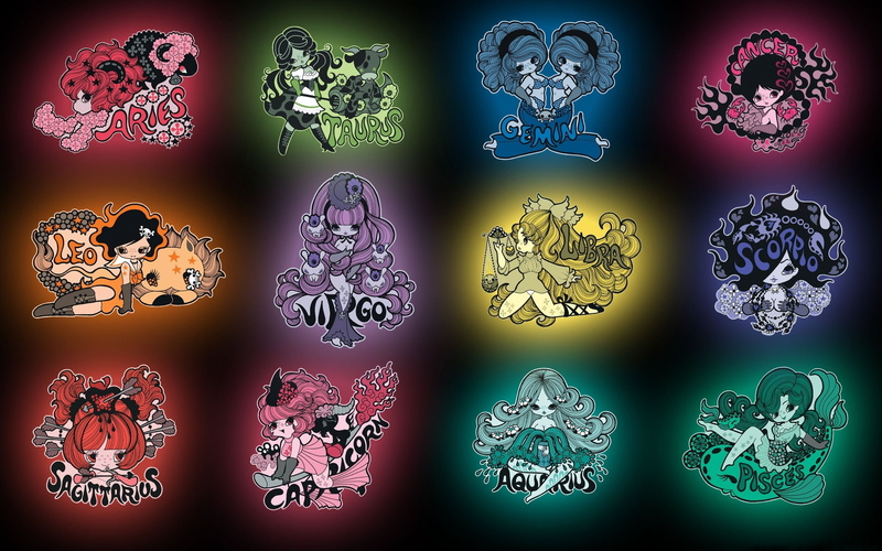 black, sign, girl, chibi, fantasy, anime, religion, 2K, zodiac