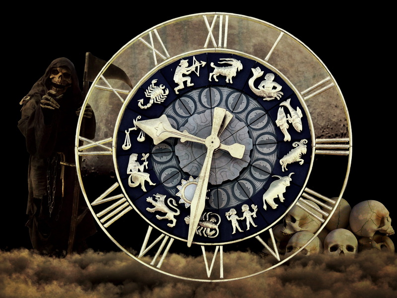 Life Time, Fate, circle, transience, expired, night, atmosphere, no people, Death, art and craft, shape, minute hand, zodiac sign, text, composing, astrology