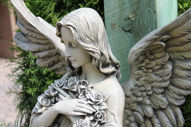 focus on foreground, close-up, white, stone material, day, stone, sculptuyre, guardian, angel, human representation, spirituality, no people, nature, angel wings