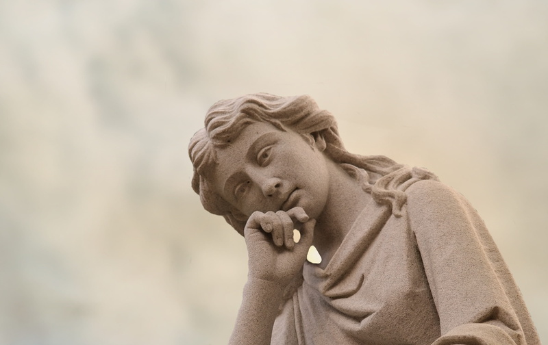 contemplative, stone, mature adult, emotion, focus on foreground, head, women, profile, face, headshot, sculpture, cemetery, adult, angel figure, men, copy space