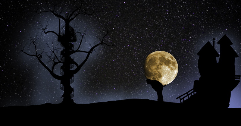 no people, abstract, dream, sage, scenics - nature, full, planetary moon, outdoors, night sky, beauty in nature, star, astronomy, low angle view, moonlight
