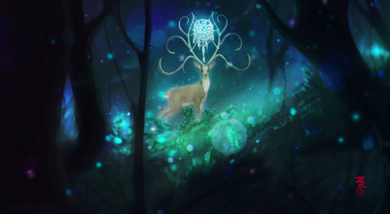 1080P, Forest, Magic, Night, Animal, Fantasy Animals, Dreamcatcher, Deer