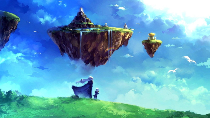 outdoors, sky, Chrono Trigger, adult, 1080P, digital composite, animal wildlife, Janus Zeal, men, marine, fish, watching, aquarium, nature, group of animals