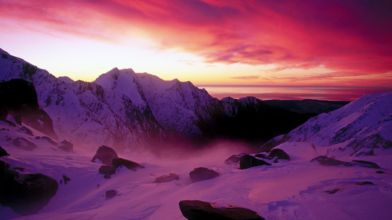 1080P, franz, josef, purple, mountains, new, zeal, nature and landscapes, sunset, glacier