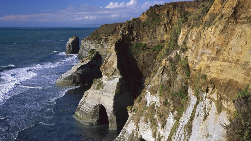 photo, caves, nature and landscapes, sstone, sculpted, sea, sandstone, new, cliffs, zeal, cliff, coast, 1080P