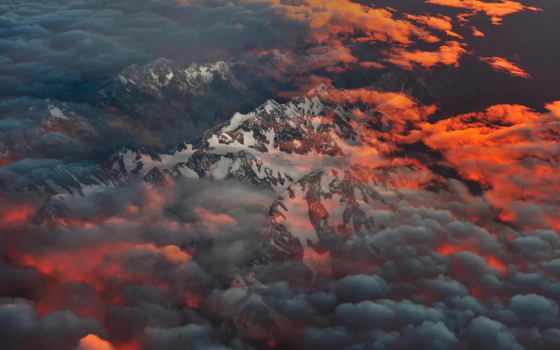 cloudy, covered, 720P, zealand, mountain, skies, island, South Island, south, new, New Zealand, snow, the mountains, photo, the morning clouds, the Southern