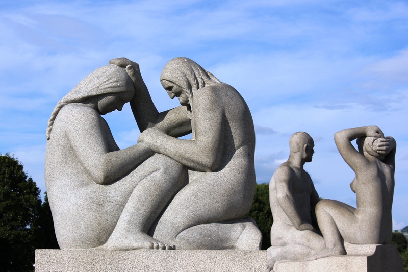 man and woman, young woman, representation, man, security, no people, trust, religion, cloud - sky, fine art statue, 2K, figures, belief, concrete, woman
