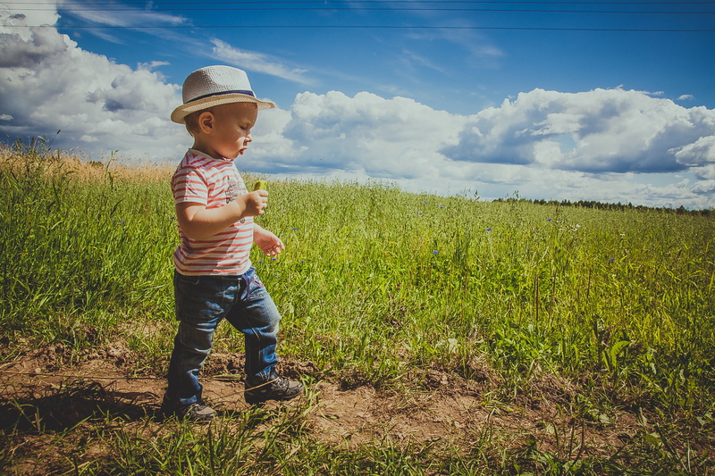 agriculture, landscape, baby, one boy only, real people, boy, daytime, land, summer, child, innocence, grass, green meadow, 4K, field, road, full length