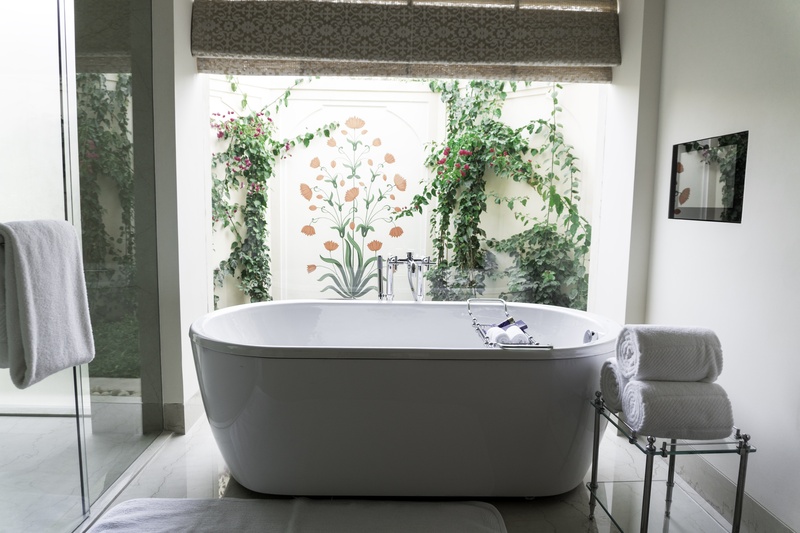lifestyles, domestic bathroom, chairs, home, hygiene, india, bathtub, towel, home interior, nature, reception, gold, bath, promotion, indoors, plant, customer