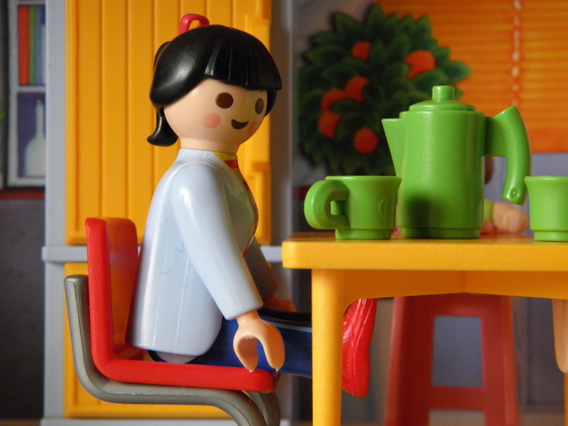 still life, play, figurine, child, representation, games, breakfast, green color, children, playmobil, female, sitting, focus on foreground, art and craft