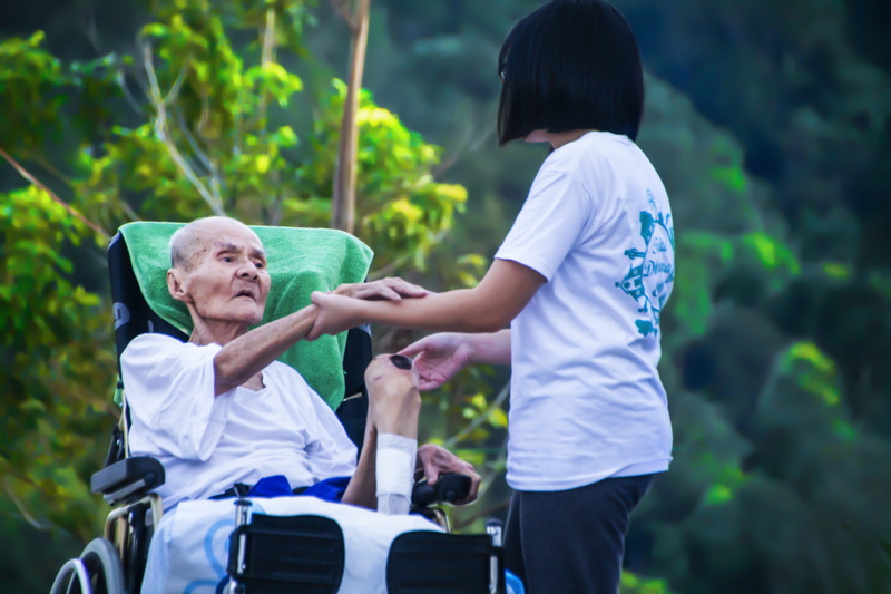 medical equipment, healthy Lifestyle, real people, healthcare and medicine, adventure, elderly, hiking, helpful, support, females, outdoors, healthcare worker