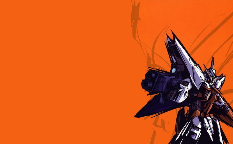 720P, gundam, background, orange, simple, mecha