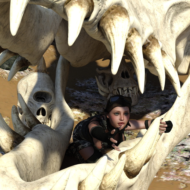 day, looking, die, bone, casual clothing, dead, Cyclops, creativity, teeth, bite, leisure activity, woman, fossil, outdoors, animal, inside, portrait, nature