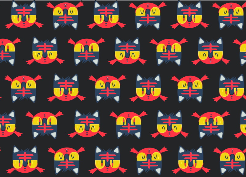 pattern, red, side by side, representation, arrangement, abundance, cat, animal representation, architecture, in a row, yellow, illustration, Pokémon, backgrounds